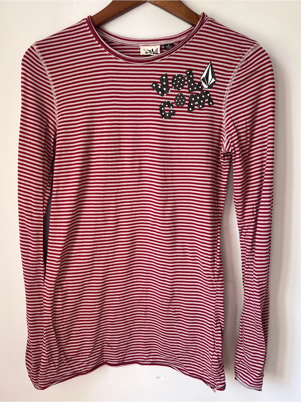 Volcom Red & White Striped Long Sleeve Crew Tee